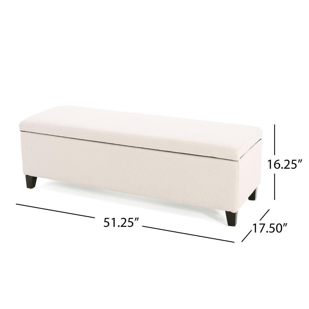Elias Ottoman Bench with Storage, 51 Inch Rectangular, White Fabric -BM325071