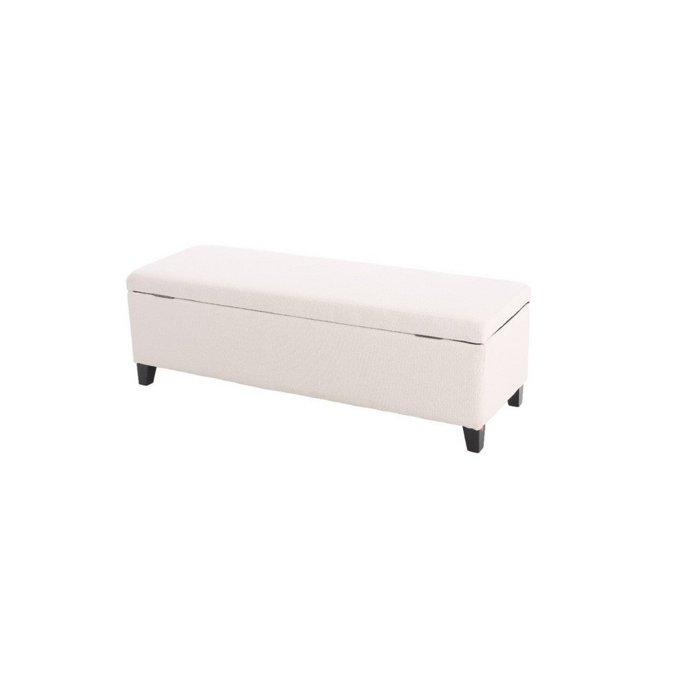 Elias Ottoman Bench with Storage, 51 Inch Rectangular, White Fabric -BM325071