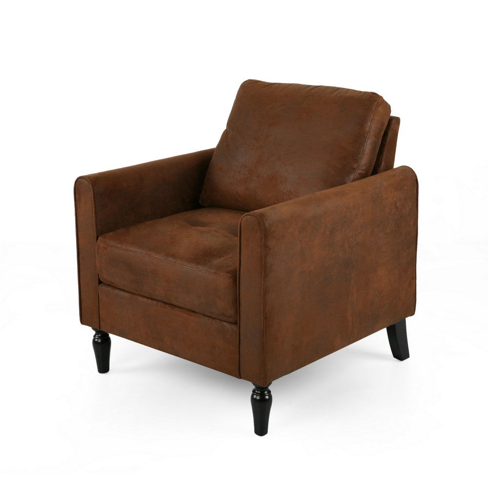 Ada Accent Chair, Plush Pillow Back, Textured Brown Microfiber Design -BM325072