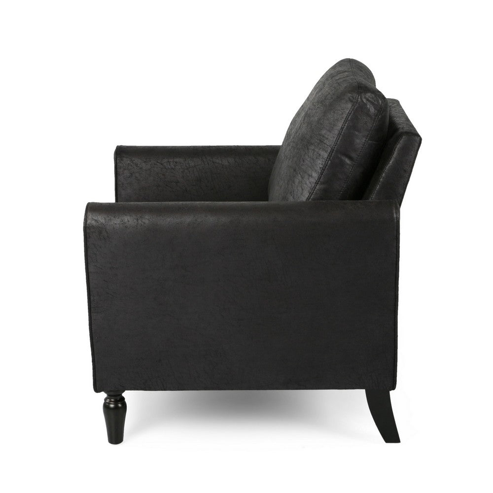 Ada Accent Chair, Plush Pillow Back, Textured Black Microfiber Design -BM325073