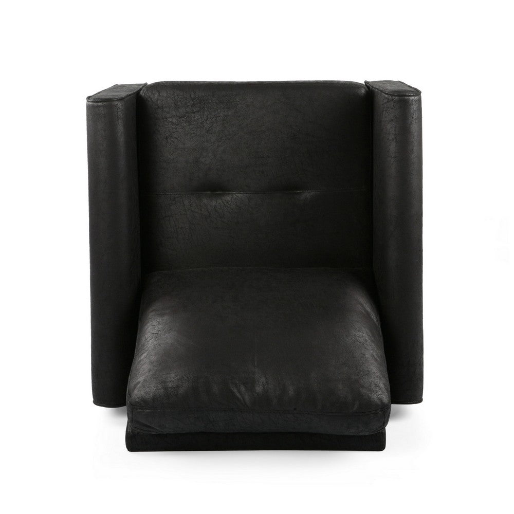 Ada Accent Chair, Plush Pillow Back, Textured Black Microfiber Design -BM325073