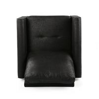 Ada Accent Chair, Plush Pillow Back, Textured Black Microfiber Design -BM325073