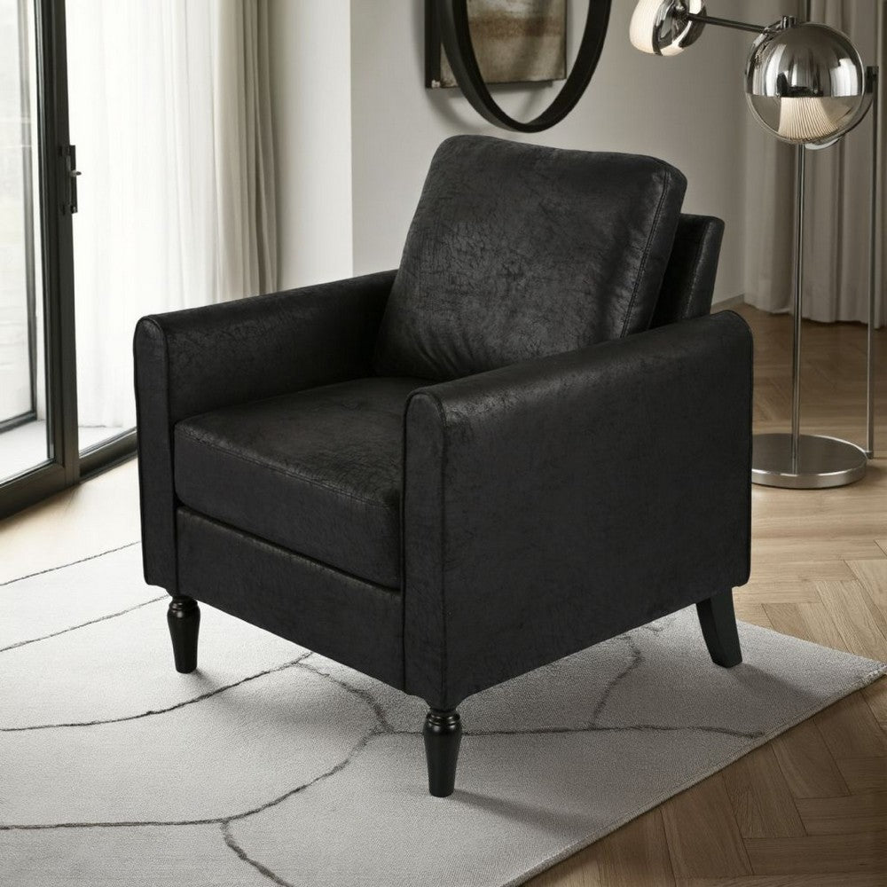 Ada Accent Chair, Plush Pillow Back, Textured Black Microfiber Design -BM325073