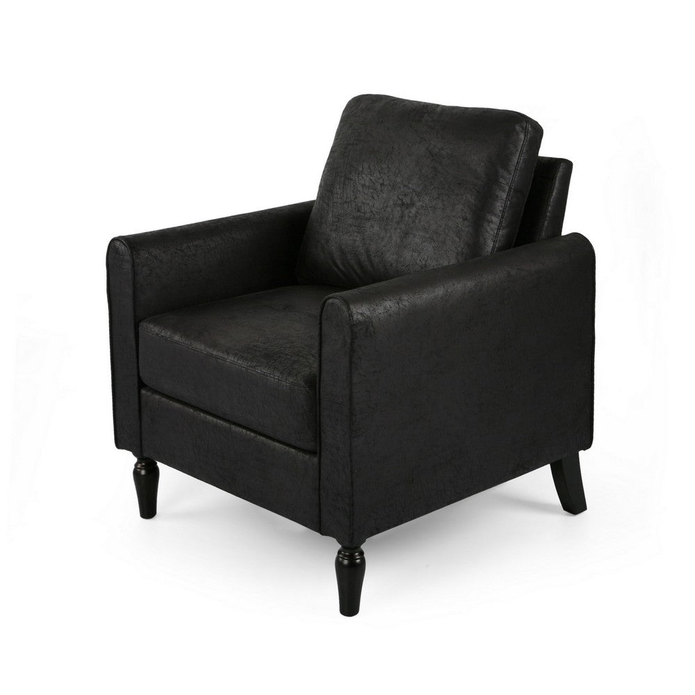 Ada Accent Chair, Plush Pillow Back, Textured Black Microfiber Design -BM325073