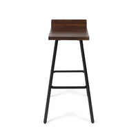 Barstool Chair Set of 2, Brown Acacia Wood, Black Angled Iron Legs - BM325076