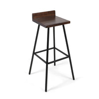 Barstool Chair Set of 2, Brown Acacia Wood, Black Angled Iron Legs - BM325076