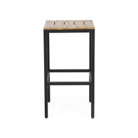 Barstool Set of 2, Straight Legs, Brown Acacia Wood, Black Iron Legs -BM325077