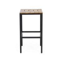 Barstool Set of 2, Straight Legs, Brown Acacia Wood, Black Iron Legs -BM325077