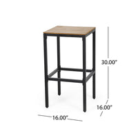 Barstool Set of 2, Straight Legs, Brown Acacia Wood, Black Iron Legs -BM325077