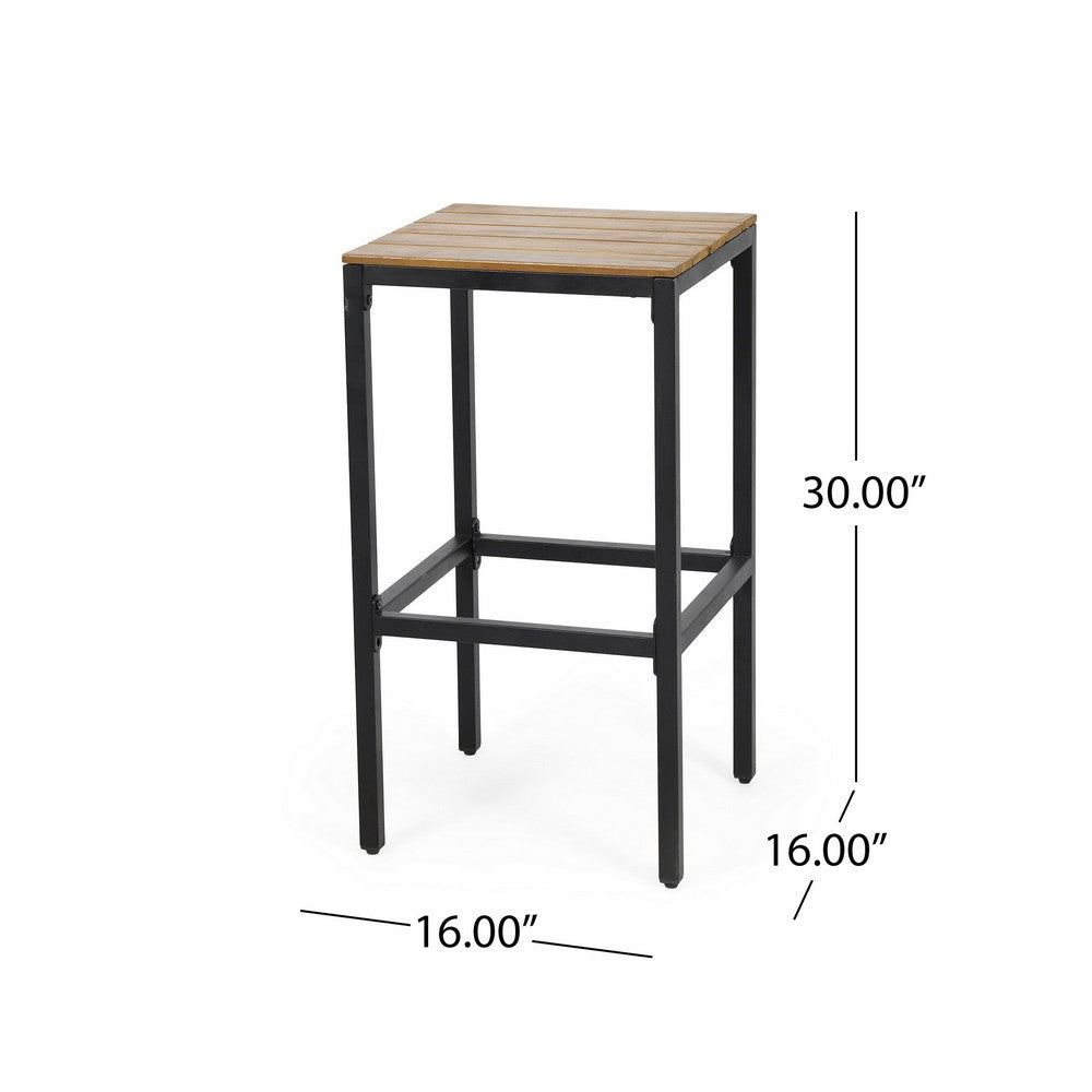 Barstool Set of 2, Straight Legs, Brown Acacia Wood, Black Iron Legs -BM325077