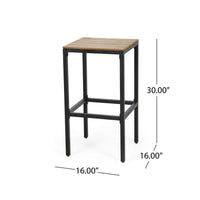 Barstool Set of 2, Straight Legs, Brown Acacia Wood, Black Iron Legs -BM325077