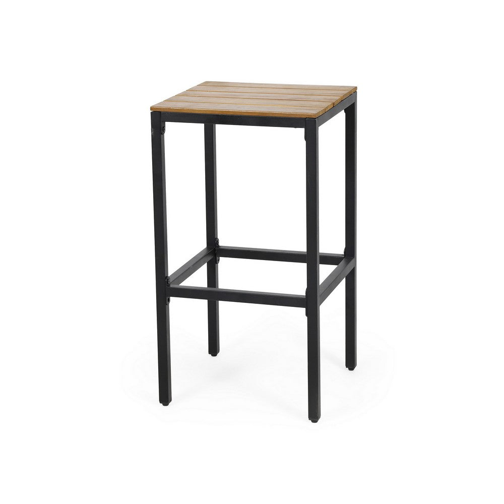 Barstool Set of 2, Straight Legs, Brown Acacia Wood, Black Iron Legs -BM325077