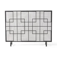 31x41 Fireplace Screen with Mesh, Contemporary Design, Black, Silver  -BM325079