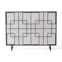 31x41 Fireplace Screen with Mesh, Contemporary Design, Black, Silver  -BM325079