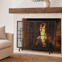 31x41 Fireplace Screen with Mesh, Contemporary Design, Black, Silver  -BM325079