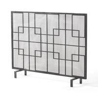 31x41 Fireplace Screen with Mesh, Contemporary Design, Black, Silver  -BM325079