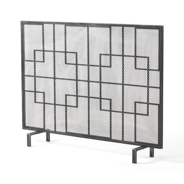31x41 Fireplace Screen with Mesh, Contemporary Design, Black, Silver  -BM325079