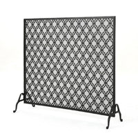 35x39 Fireplace Screen, Flower Design, Classic Matte Black Iron Finish -BM325080