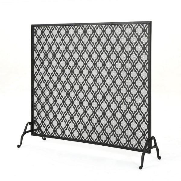 35x39 Fireplace Screen, Flower Design, Classic Matte Black Iron Finish -BM325080