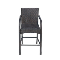 Outdoor Barstool Chair Set of 2, Gray Woven Faux Rattan, Iron Frame -BM325081