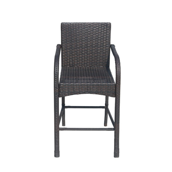 Outdoor Barstool Chair Set of 2, Gray Woven Faux Rattan, Iron Frame -BM325081