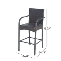 Outdoor Barstool Chair Set of 2, Gray Woven Faux Rattan, Iron Frame -BM325081
