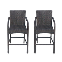 Outdoor Barstool Chair Set of 2, Gray Woven Faux Rattan, Iron Frame -BM325081