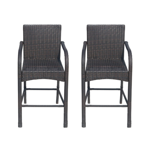Outdoor Barstool Chair Set of 2, Gray Woven Faux Rattan, Iron Frame -BM325081