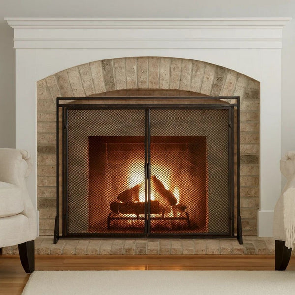 31x40 Fireplace Screen, 2 Door Diamond Mesh Design, Black Bronze Iron -BM325082