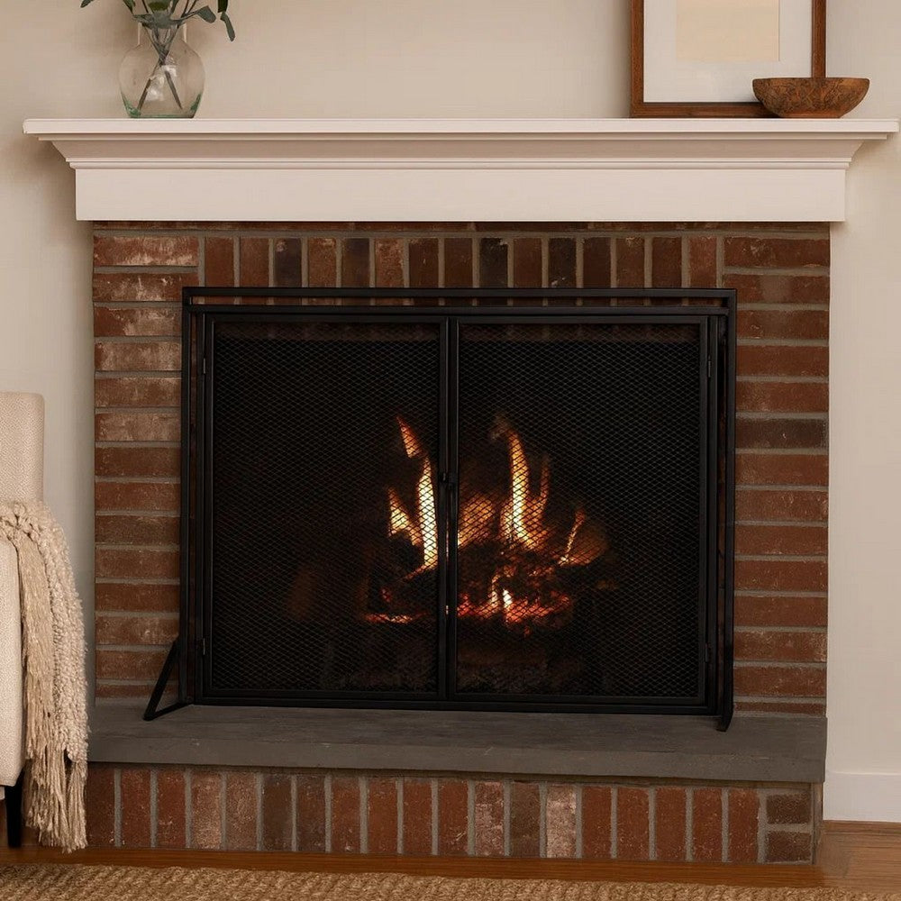 31x40 Fireplace Screen, 2 Door Diamond Mesh Design, Black Bronze Iron -BM325082