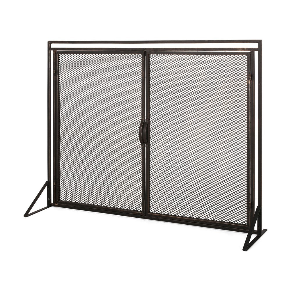 31x40 Fireplace Screen, 2 Door Diamond Mesh Design, Black Bronze Iron -BM325082