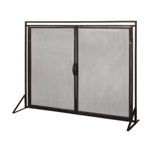31x40 Fireplace Screen, 2 Door Diamond Mesh Design, Black Bronze Iron -BM325082