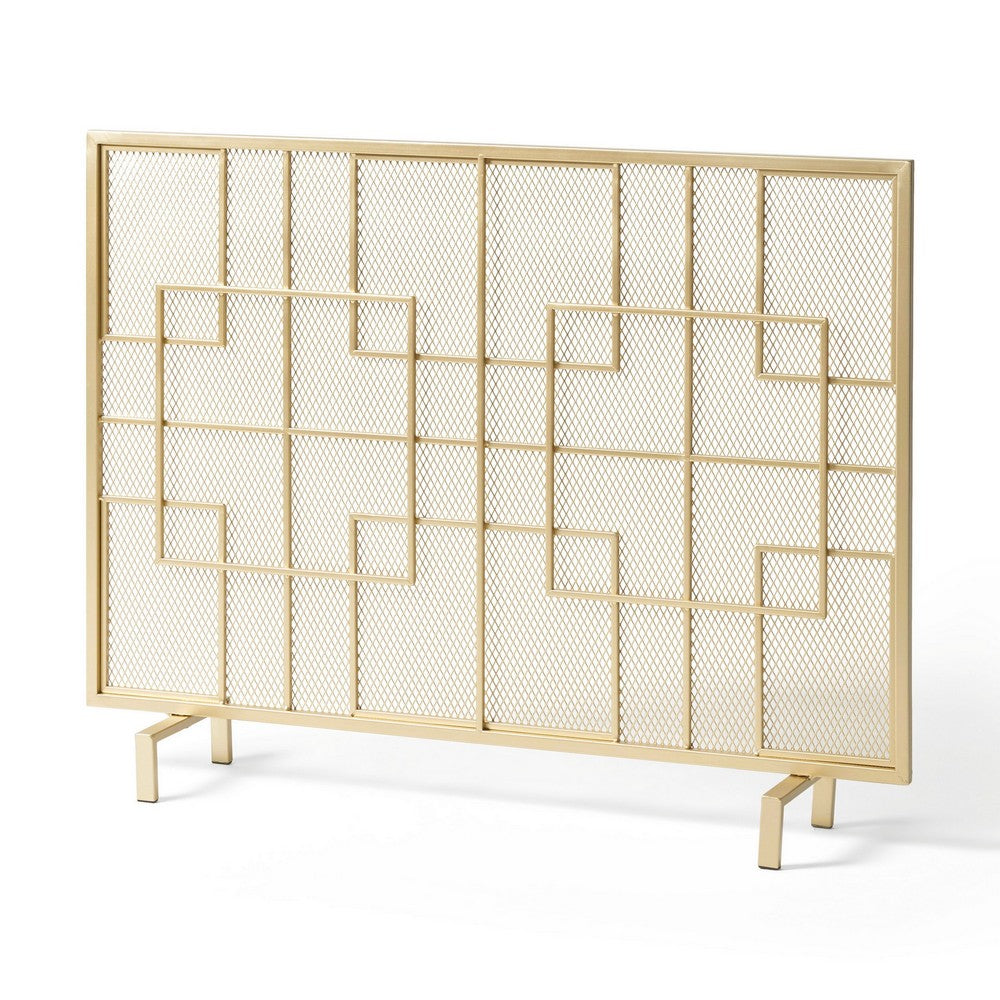 31x41 Fireplace Screen, Overlapping Square Design, Classic Gold Iron -BM325083