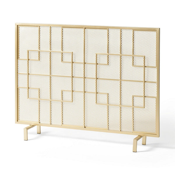 31x41 Fireplace Screen, Overlapping Square Design, Classic Gold Iron -BM325083