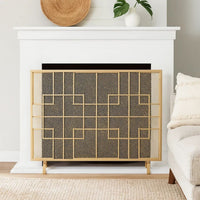 31x41 Fireplace Screen, Overlapping Square Design, Classic Gold Iron -BM325083