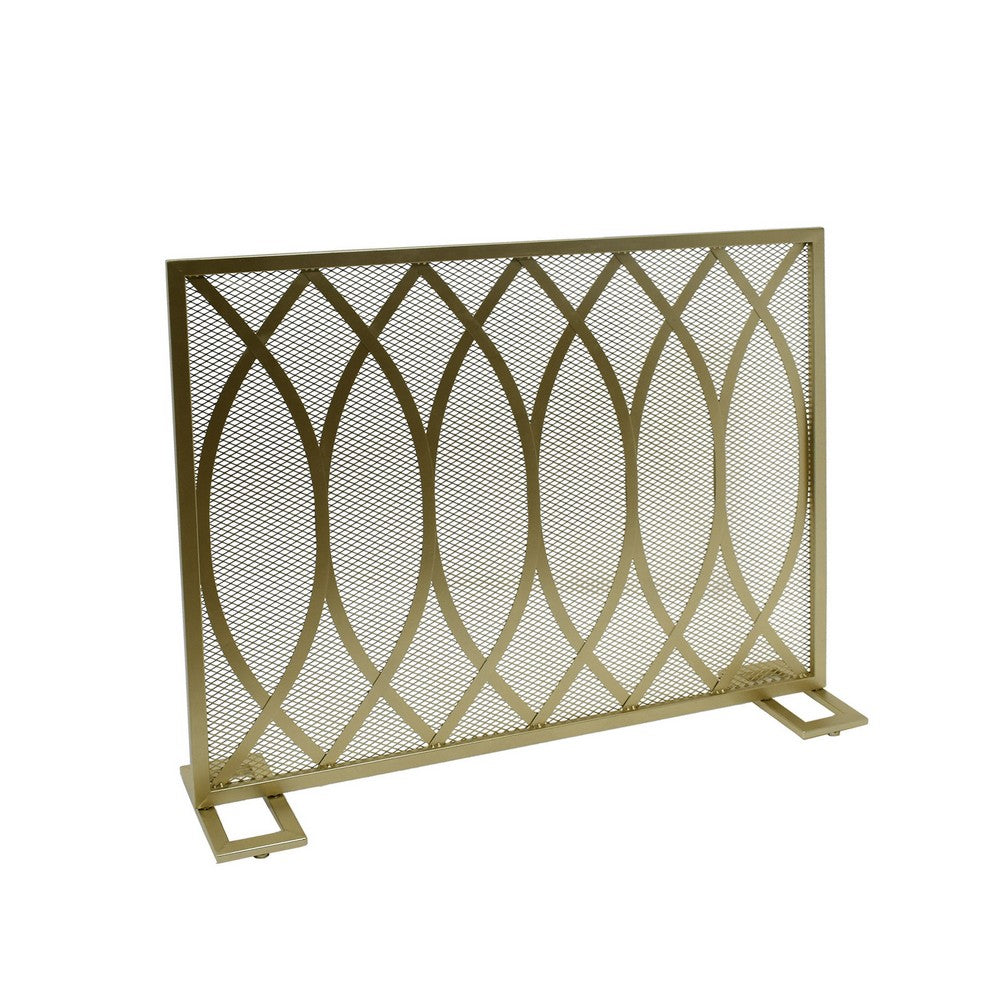 30x40 Fireplace Screen, Overlapping Round Lens Design, Gold Iron -BM325084