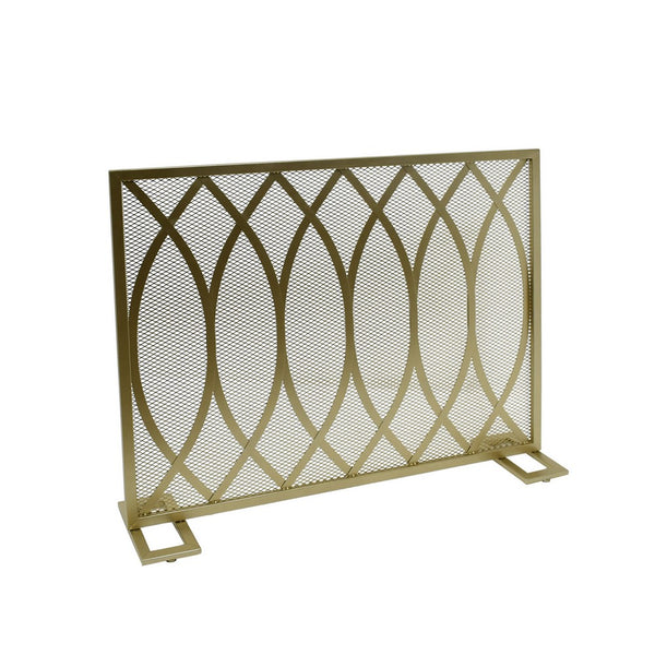 30x40 Fireplace Screen, Overlapping Round Lens Design, Gold Iron -BM325084