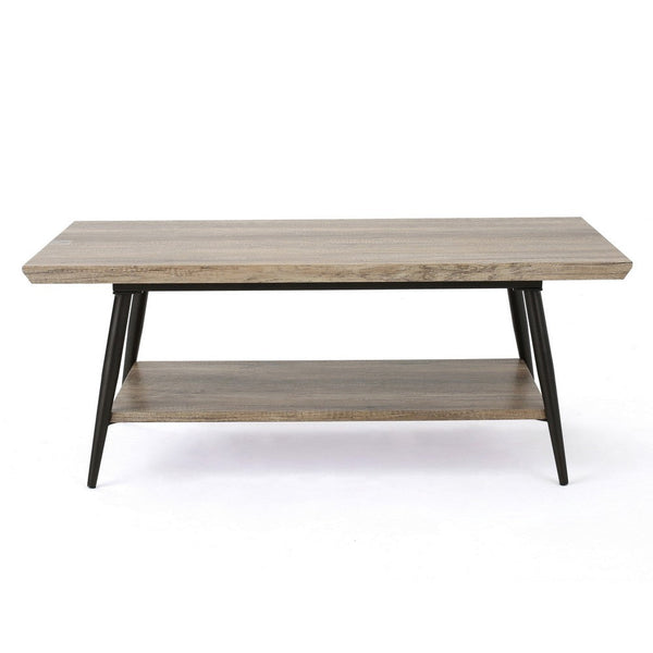 Coffee Table, 43 Inch Top, Black Metal Legs, Taupe Gray Wood Finish -BM325085