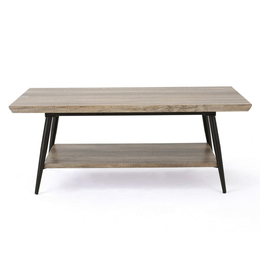 Coffee Table, 43 Inch Top, Black Metal Legs, Taupe Gray Wood Finish -BM325085