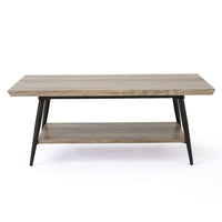 Coffee Table, 43 Inch Top, Black Metal Legs, Taupe Gray Wood Finish -BM325085