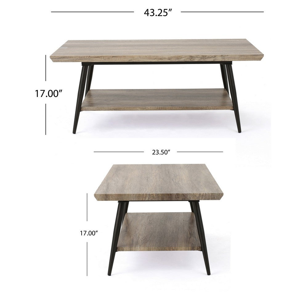 Coffee Table, 43 Inch Top, Black Metal Legs, Taupe Gray Wood Finish -BM325085
