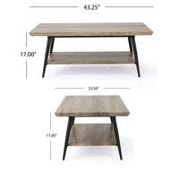 Coffee Table, 43 Inch Top, Black Metal Legs, Taupe Gray Wood Finish -BM325085