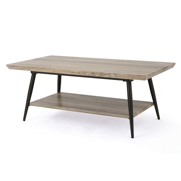 Coffee Table, 43 Inch Top, Black Metal Legs, Taupe Gray Wood Finish -BM325085