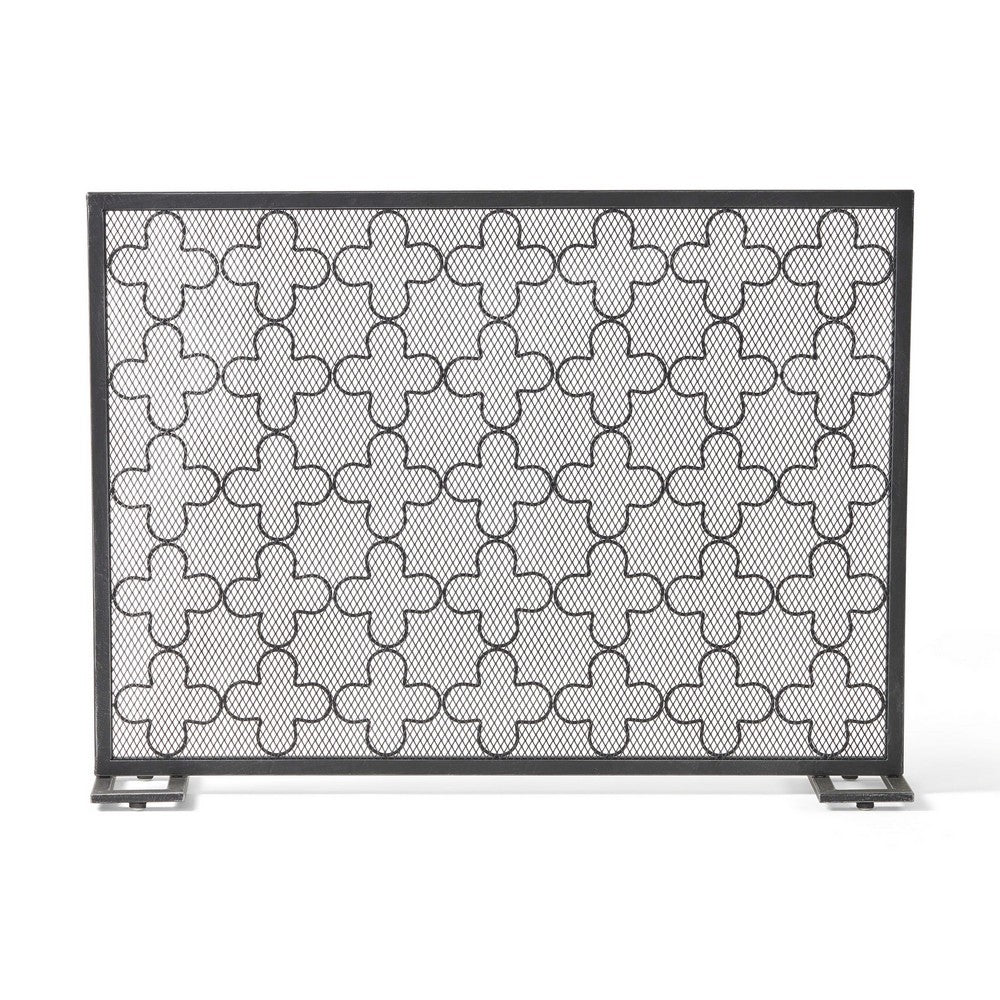 30x41 Fireplace Screen, Classic Clover Trellis Pattern, Black Iron -BM325086