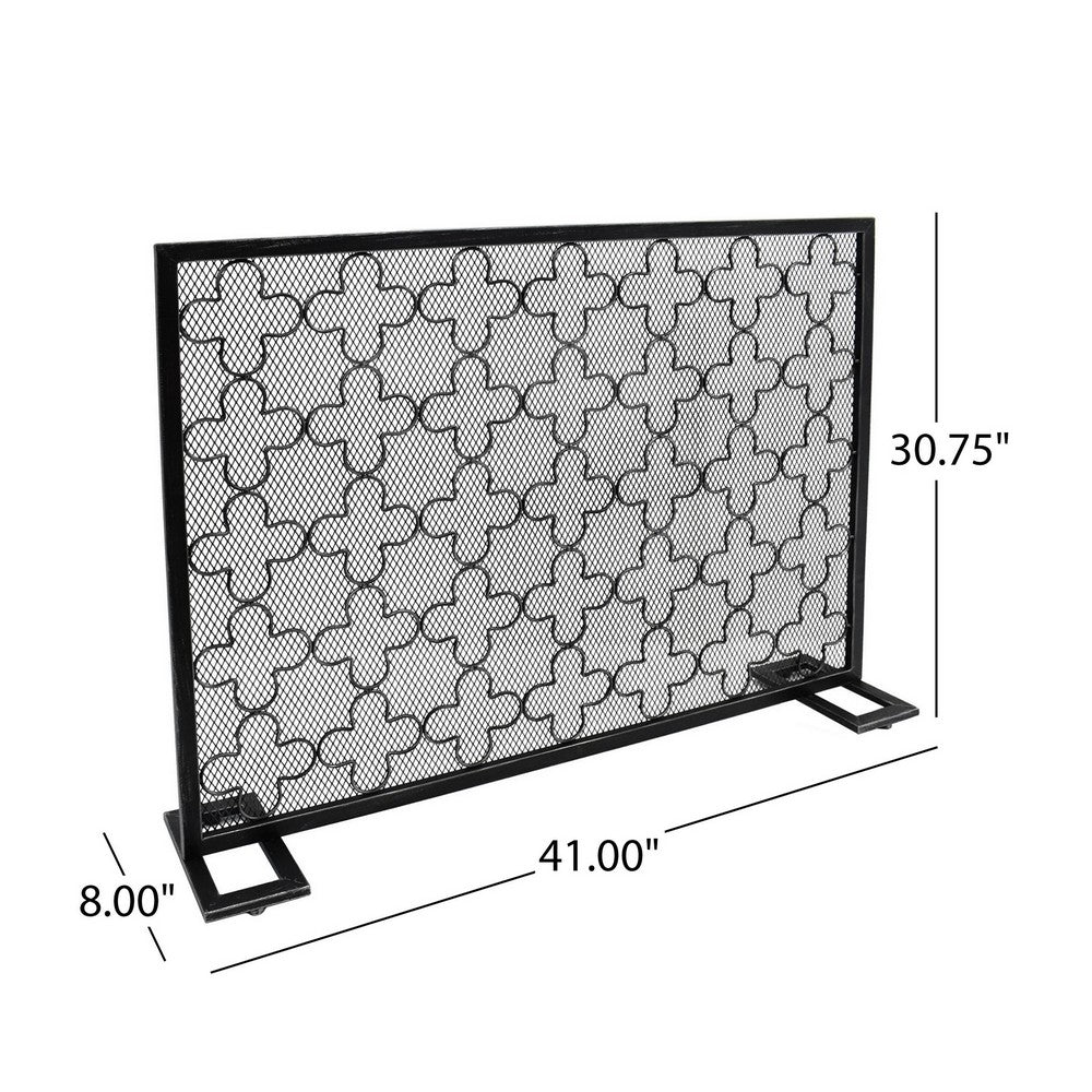 30x41 Fireplace Screen, Classic Clover Trellis Pattern, Black Iron -BM325086