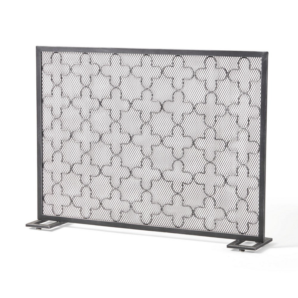 30x41 Fireplace Screen, Classic Clover Trellis Pattern, Black Iron -BM325086