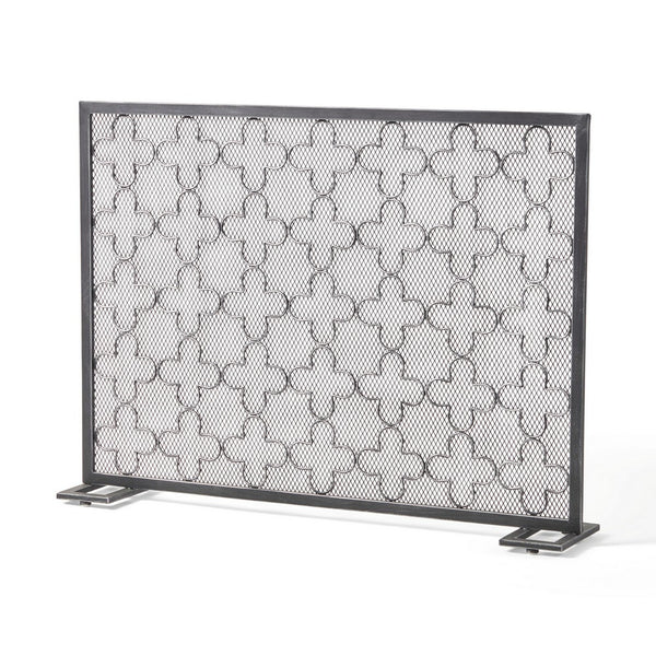 30x41 Fireplace Screen, Classic Clover Trellis Pattern, Black Iron -BM325086