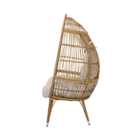 Outdoor Accent Chair, Teardrop Cocoon w Beige Pillow, Brown PE Rattan -BM325088