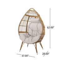 Outdoor Accent Chair, Teardrop Cocoon w Beige Pillow, Brown PE Rattan -BM325088