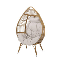 Outdoor Accent Chair, Teardrop Cocoon w Beige Pillow, Brown PE Rattan -BM325088